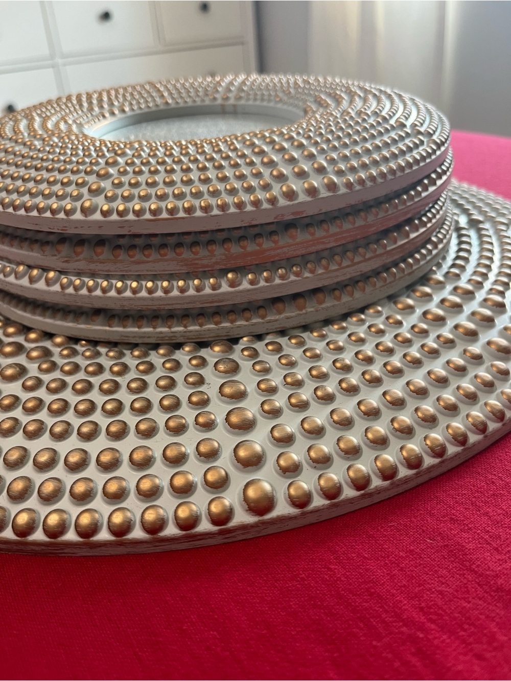 Studded Metallic Accent Mirror - Gold and Cream
